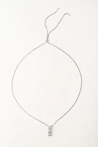 Colar Gravata Prateado Zircônia Cristal