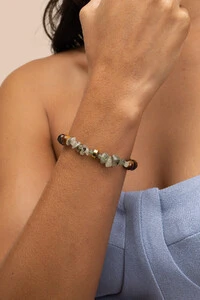 Pulseira Vereda Olho de Tigre Cascalho Rutilado Banho Ouro 18K