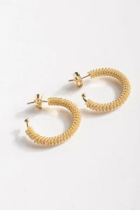 Brinco De Argola Aberta Média Detalhe Mola Banho Ouro 18k