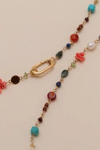 Colar Longo Olbia Mix Pedras Banho Ouro 18K