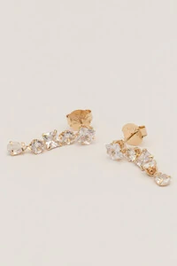 Brinco Cascata Mix Zircônia Banho Ouro 18K