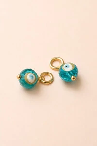 Pingente Dupla de Olho Grego Murano Verde Banho Ouro 18K