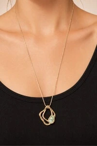 Colar Dourado Orgânico Resina Verde