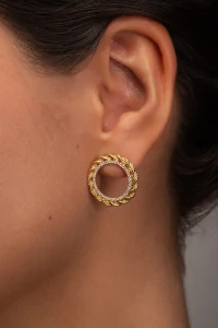 Brinco Aro Cordão Baiano Zircônia Banho Ouro 18K