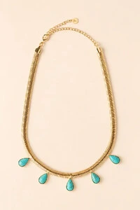 Colar Snake Dourado Gotas Resina