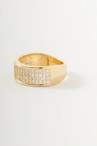 Anel Aliança Larga Zircônia Banho Ouro 18K