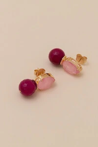 Brinco Fiore Jade Fúcsia Banho Ouro 18K