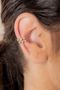 Brinco Dupla De Piercing Fake Liso Banho Ouro 18k
