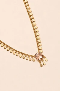 Colar Dourado Placa Gotas e Morganita