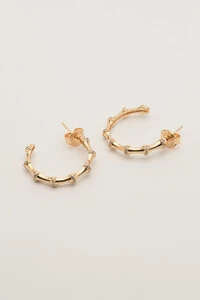 Brinco Argola Bambu Zircônia Banho Ouro 18k