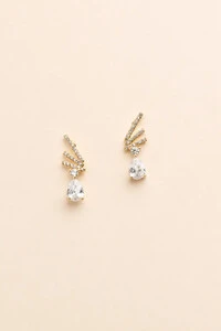 Brinco Palitos Gota Zircônia Banho Ouro 18k