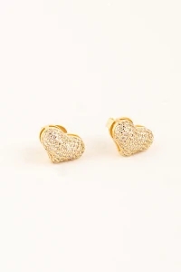 Brinco Coração Cravejado Banho Ouro 18K