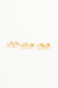 Brinco Trio Coração Liso Banho Ouro 18K