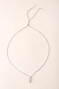 Colar Gravata Prateado Zircônia Cristal