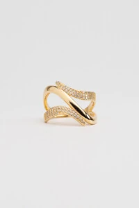 Anel Ondas Zircônia Banho Ouro 18K