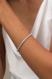 Pulseira Prateada Riviera Zircônia Quadrada