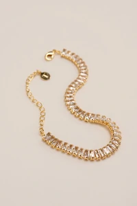 Pulseira Zircônia Baguete Dourada