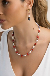 Colar Pérola Natural Palito Coral Fishermen’s Banho Ouro 18K