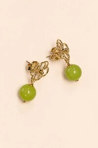 Brinco Ipanema Flor Jade Limão Banho Ouro 18K