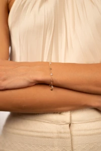Pulseira Plaquinhas e Zircônias Banho Ouro 18K