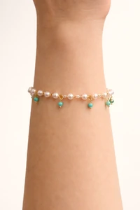 Pulseira Dourada Pérolas e Turquesa