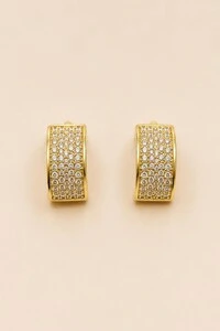 Brinco Meia Argola Zircônia Banho Ouro 18K