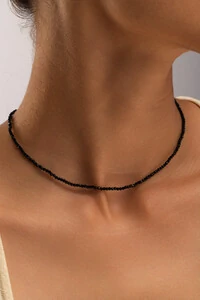Colar Choker Fio Mini Cristal Preto Banho Ouro 18K