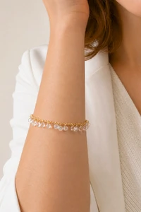Pulseira Dourada Elos Portugueses Zircônia Cristal