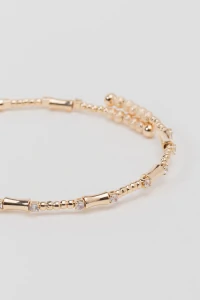 Pulseira Bracelete Aro Texturizado Com Zircônias Dourado