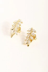 Brinco Dourado Folhas Zircônia Cristal