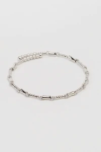 Pulseira Prateada Zircônia Aro Texturizado