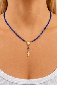 Colar Tercinho Mini Zircônia Azul Banho Ouro 18K
