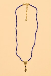 Colar Tercinho Mini Zircônia Azul Banho Ouro 18K
