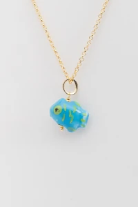 Pingente Porcelana Peixinho Banho Ouro 18K