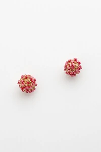 Brinco Dourado Bola Aramada Vidrilho Vermelho