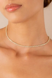 Colar Choker Navete Zircônia Cristal Dourado