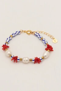 Pulseira Pérola Natural Palito Coral Fishermen’s Banho Ouro 18K