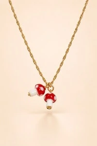 Pingente Duplo Mini Cogumelo Banho Ouro 18K