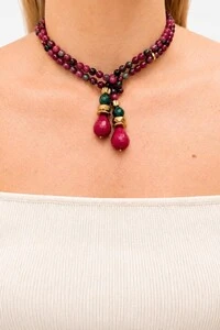 Colar Ayla Gravata Jade Melancia Banho Ouro 18K