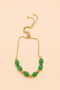 Pulseira Luna Jade Verde Banho Ouro 18K