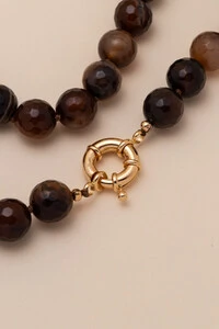 Colar Vera Agatha Mescla Marrom Banho Ouro 18K