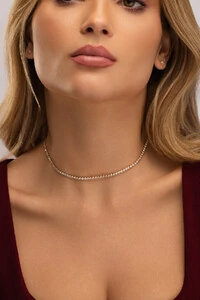 Colar Dourado Choker Riviera Zircônia Redonda