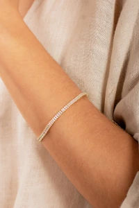 Pulseira Riviera Zircônia Baguete Dourada