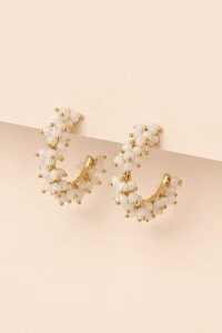 Brinco Argola Dourada Cristais Off White