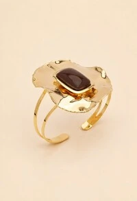 Pulseira Bracelete Placa Martelada Resina Marrom