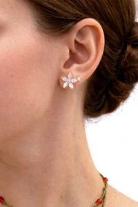 Brinco Flor Zircônia Cristal Banho Ouro 18K