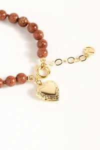Pulseira Goldstone Relicário Coração Banho Ouro 18K