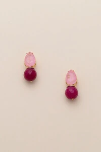 Brinco Fiore Jade Fúcsia Banho Ouro 18K
