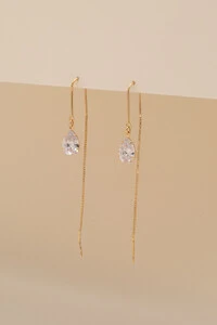 Brinco Dourado Biarritz Fio Gota Zircônia
