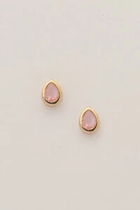 Brinco Gota Cristal Rosa Banho Ouro 18K